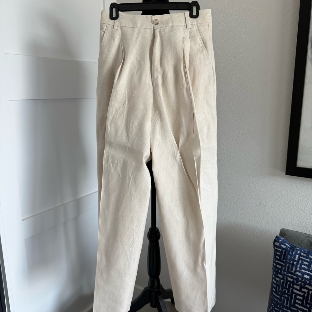 Banana Republic Linen High Waist Wide Leg Light Khaki Dress Pants